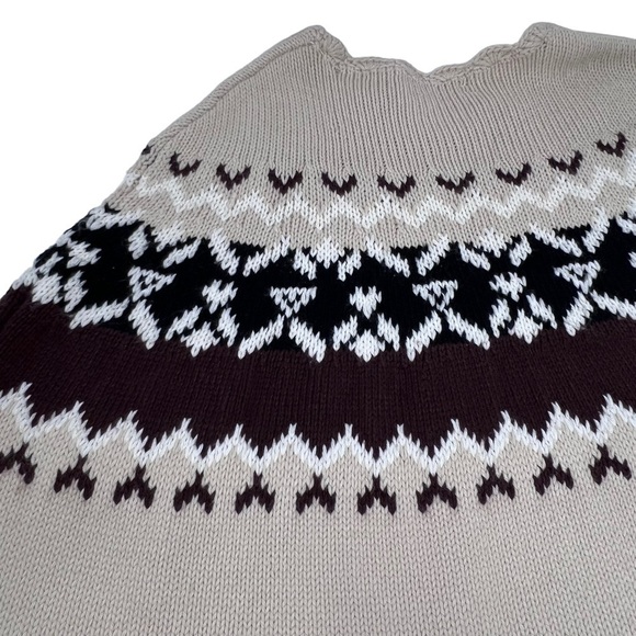 Moda Intl Wool Blend Fair Isle Poncho Shawl Wrap Fringes Size S Beige Black Boho - Picture 14 of 15